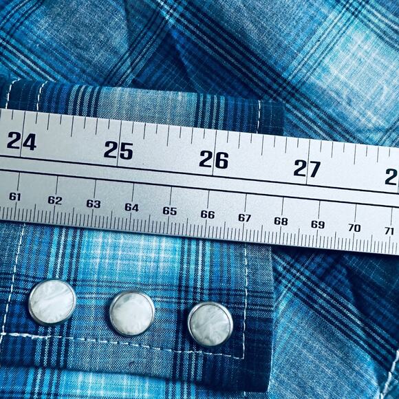 wrangler retro men’s modern fit western shirt blue long sleeve snap cotton large - Picture 10 of 11